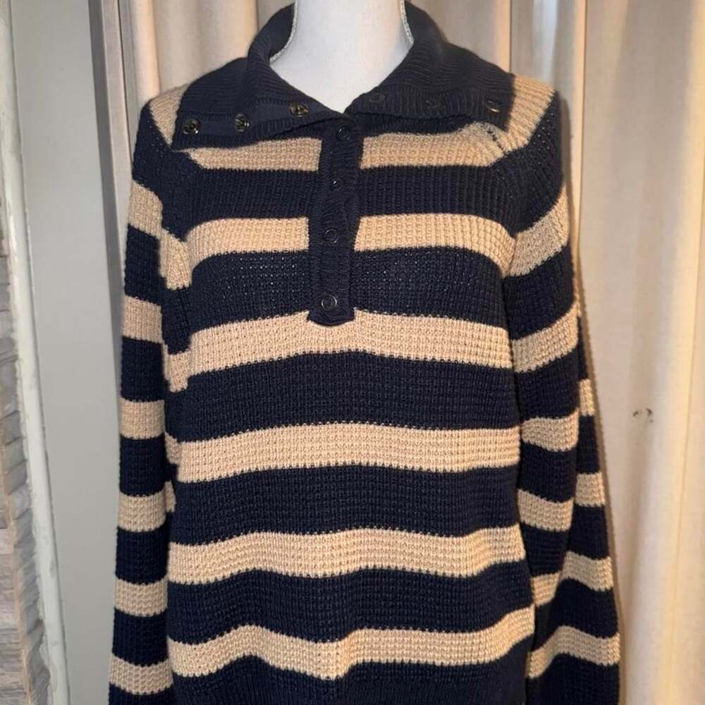 Carly Jean Los Angeles Striped Knit Sweater Size M/L Navy Cream